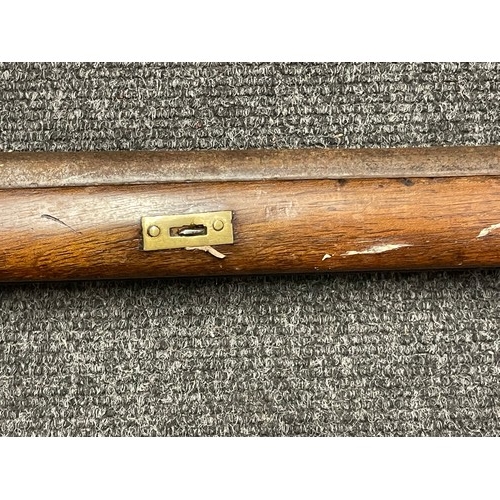 3390 - The major parts of a Brunswick pattern percussion Rifle comprising of barrel and broken stock and tr... 