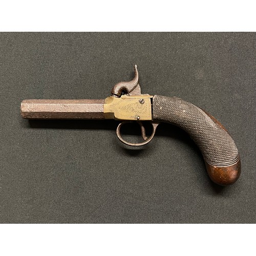 3391 - English Boxlock Percussion cap Pistol with octagonal turn-off barrel, struck at the breech with Birm... 