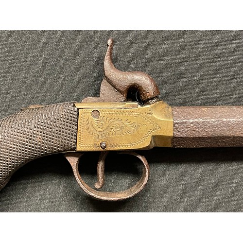 3391 - English Boxlock Percussion cap Pistol with octagonal turn-off barrel, struck at the breech with Birm... 