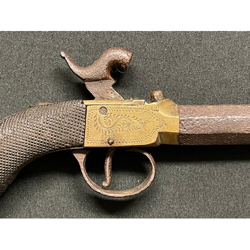 3391 - English Boxlock Percussion cap Pistol with octagonal turn-off barrel, struck at the breech with Birm... 