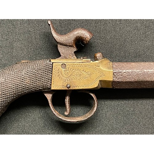 3391 - English Boxlock Percussion cap Pistol with octagonal turn-off barrel, struck at the breech with Birm... 