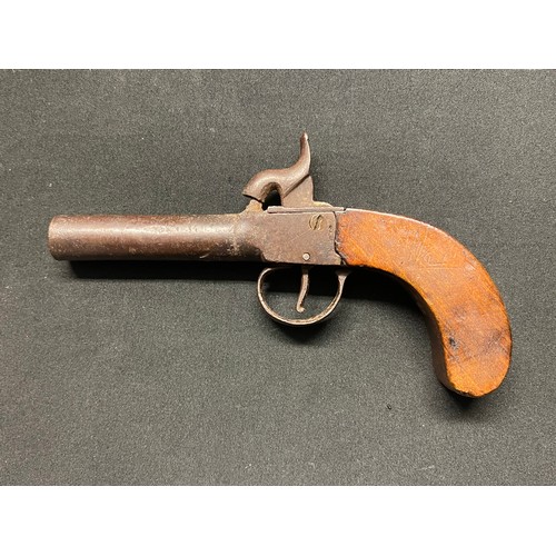 3392 - A Birmingham Proofed Boxlock Percussion Cap Pistol. With round turn-off barrel 70mm in length, bore ... 