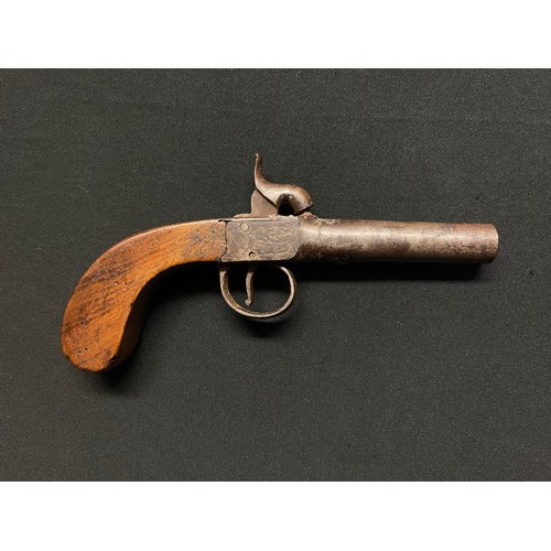 3394 - Percussion Cap Pocket Muff Pistol with 75mm long barrel, bore approx. 11mm, overall length 180mm. Wo... 