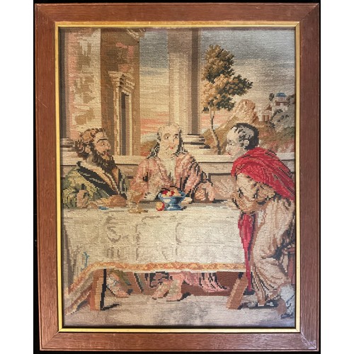 472 - A 19th century Berlin woolwork panel, The Last Supper, 58cm x 46cm