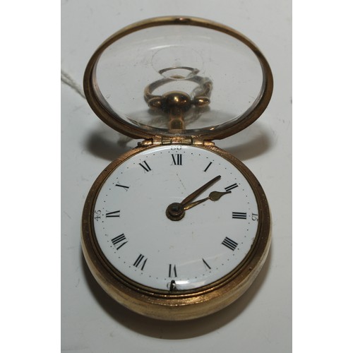 546 - A George III gilt metal pair cased pocket watch, by John Roberstson, Newcastle upon Tyne, 4cm enamel... 