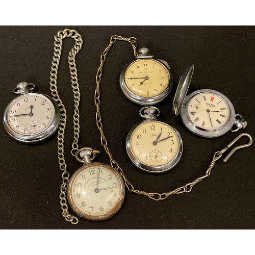 549 - Pocket Watches - including Railway Timekeeper, Sekonda, Smiths Empire, Ingersoll, Albert chains