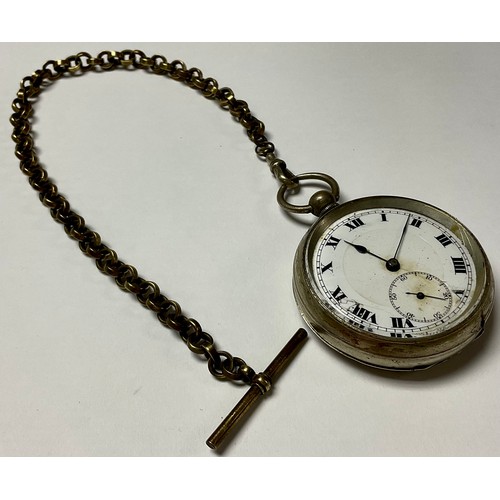 566 - An early 20th century open face pocket watch, Roman numerals of white enamel dial, subsidiary second... 