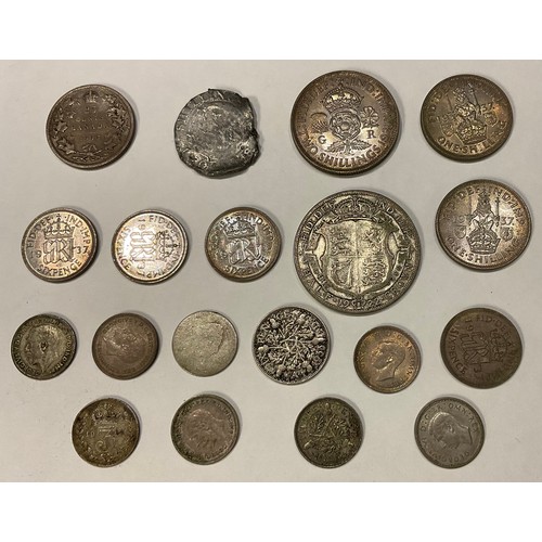 587 - Numismatics, 20th century UK silver: 1937, all A/unc. some toned, Florin, two shillings, four sixpen... 