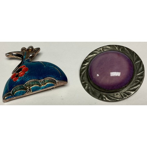 598 - An Art Deco enamel brooch, as ballroom dancers; a Ruskin type brooch (2)