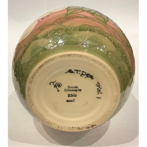 17 - A Dennis Chinaworks ovoid vase and cover, designed by Sally Tuffin, tube lined with stylised female ... 