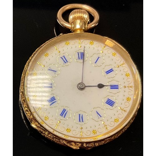 635 - A 19th century lady's 18ct gold fob watch, E. H. Mason, Middlesbrough, marked 18K, cased