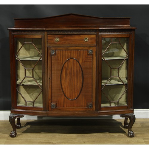 211 - A George III Revival mahogany bookcase or display cabinet, astragal glazed doors, blind fretwork fri... 