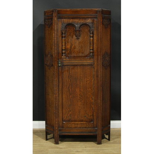 213 - An oak hall robe, 182.5cm high, 91.5cm wide, 42cm deep