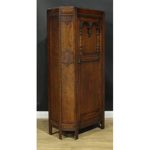 213 - An oak hall robe, 182.5cm high, 91.5cm wide, 42cm deep