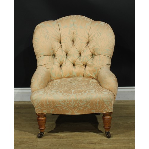 217 - A Victorian drawing room easy chair, 78.5cm high, 63cm wide, the seat 38cm wide and 42cm deep