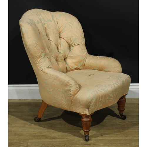 217 - A Victorian drawing room easy chair, 78.5cm high, 63cm wide, the seat 38cm wide and 42cm deep