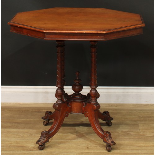 218 - A Victorian walnut octagonal centre table, 74cm high, 75cm wide, c.1890