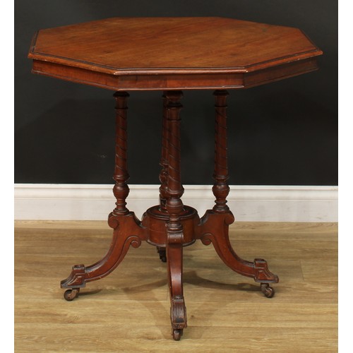 218 - A Victorian walnut octagonal centre table, 74cm high, 75cm wide, c.1890