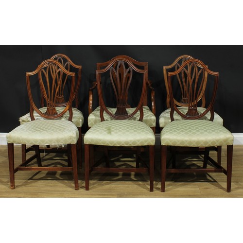 220 - A set of five 19th century Gothic Hepplewhite Revival dining chairs, 96cm high, 54cm wide, the seat ... 