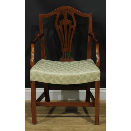 220 - A set of five 19th century Gothic Hepplewhite Revival dining chairs, 96cm high, 54cm wide, the seat ... 