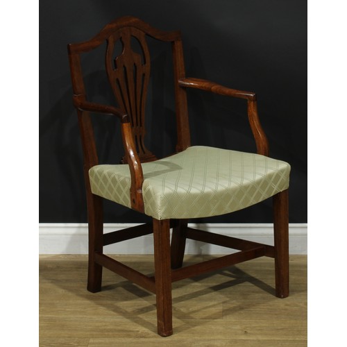 220 - A set of five 19th century Gothic Hepplewhite Revival dining chairs, 96cm high, 54cm wide, the seat ... 