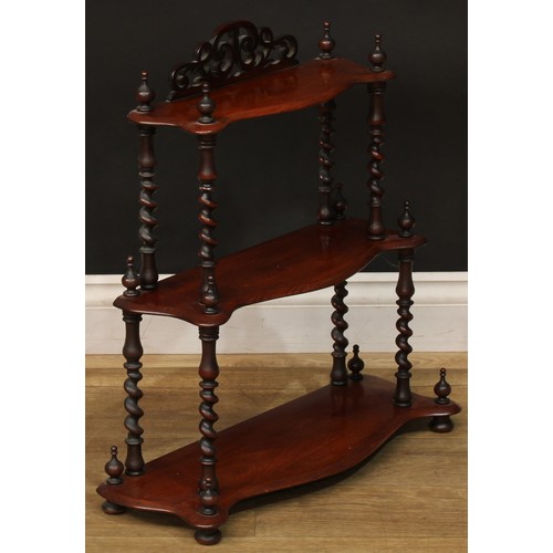 503 - A Victorian walnut four-tier corner whatnot, 127.5cm high, 68cm wide, 38cm deep; a similar serpentin... 