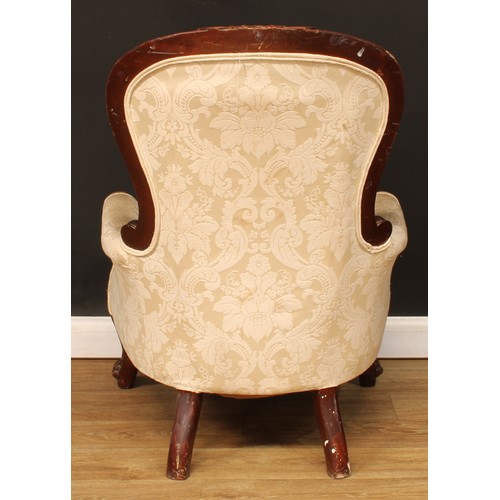 510 - A pair of mahogany drawing room chairs, each with stuffed-over upholstery, cabriole forelegs, 103cm ... 