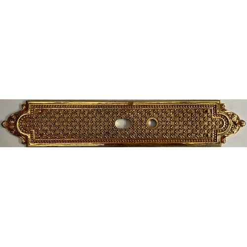 678 - Interior Furnishings - a set of four gilt metal door plates, cast with trellis and flowerheads, 47cm... 