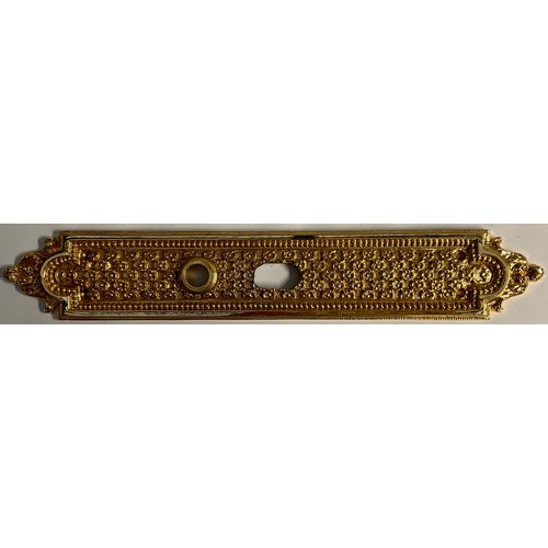 683 - Interior Furnishings - a set of ten gilt metal door plates, cast with trellis and flowerheads, 38.5c... 