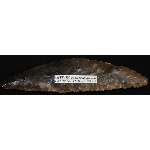 848A - Antiquities - Late Bronze Age, a Danish flint sickle, curved blade, 14.6cm long, Aalborg, North Jutl... 