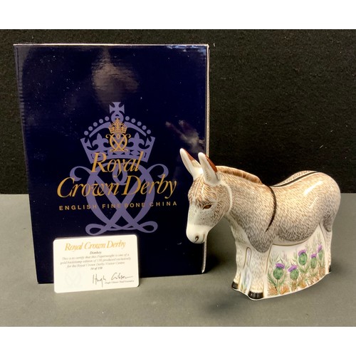 1 - A Royal Crown Derby Paperweight Donkey, limited edition Visitors Centre exclusive, 34/150, gold stop... 