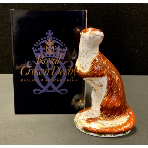 7 - A Royal Crown Derby paperweight, Playful Otter, gold stopper, 15cm, printed marks, boxed