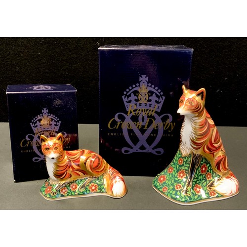 11 - A Royal Crown Derby Paperweight, Devonian Vixen, gold stopper;  another Devonian Fox Cub, both gold ... 