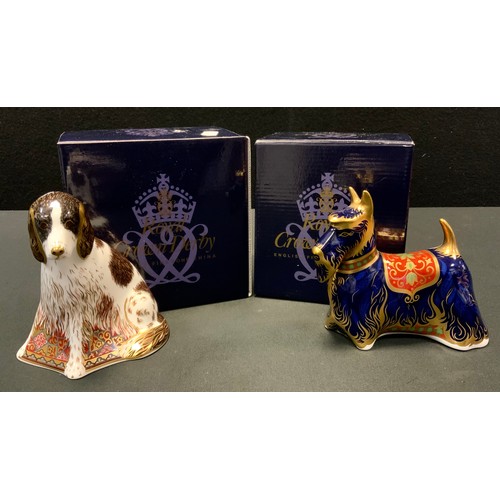 13 - A Royal Crown Derby Paperweight, Scottish Terrier, gold stopper;  another Molly Guild Exclusive, gol... 