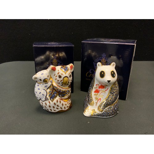 16 - A Royal Crown Derby Paperweight Koala & Baby;  another Panda Bear, both gold stoppers, both boxed (2... 