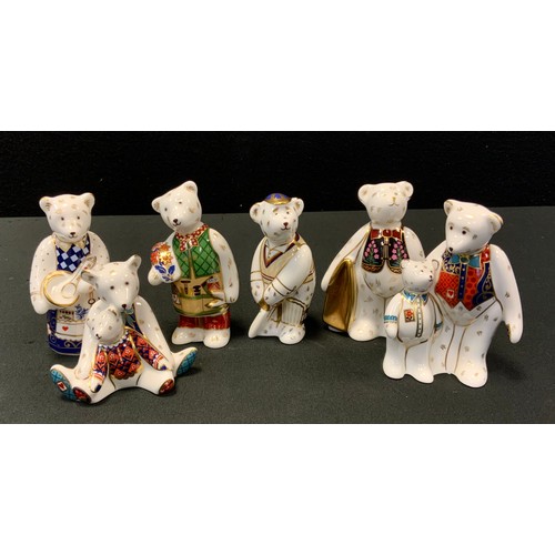 17 - Royal Crown Derby Paperweights Teddy Bears. Cricketer, Mulberry Hall Shopper Bear, Daddy & George, M... 