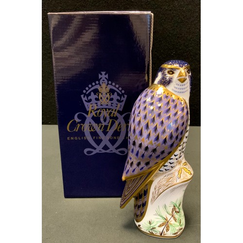 35 - A Royal Crown Derby paperweight, Peregrine Falcon, gold stopper, 19.5cm, printed mark, boxed