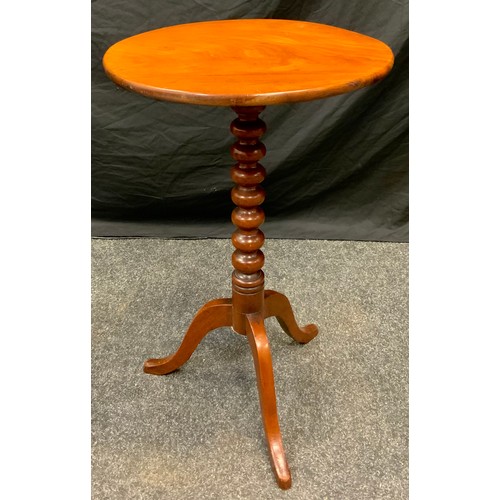 51 - A 19th century mahogany tilt-top side table, circular top, tripod base with bobbin-turned support, 7... 