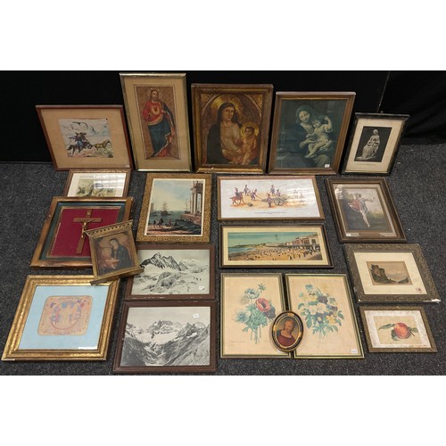 152 - Pictures and prints - ecclesiastical, landscape, still life, prints and paintings, qty, 1 box.