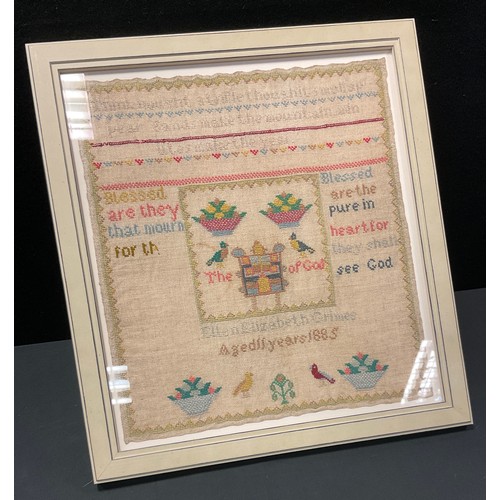 157 - A 19th century needlework sampler, work by Ellen Elizabeth Grimes, aged 11 years, Blessed are they t... 