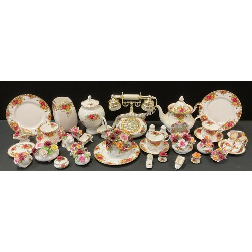 168 - Royal Albert Old Country Roses, telephone, part tea set, large tea pot, jar and cover, vases, floral... 