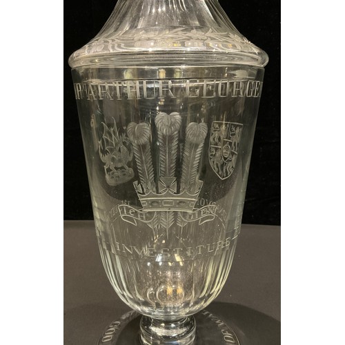 26 - A Brierley Royal Crystal commemorative pedestal cup and cover, engraved Prince Of Wales Charles Phil... 