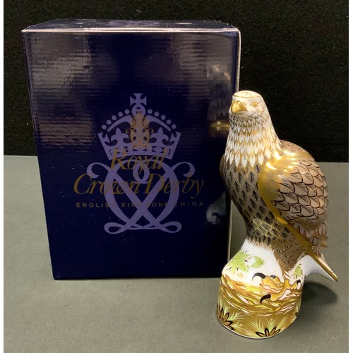 224 - A Royal Crown Derby Paperweight, Sea Eagle,  gold stopper, 20cm high, printed marks, boxed