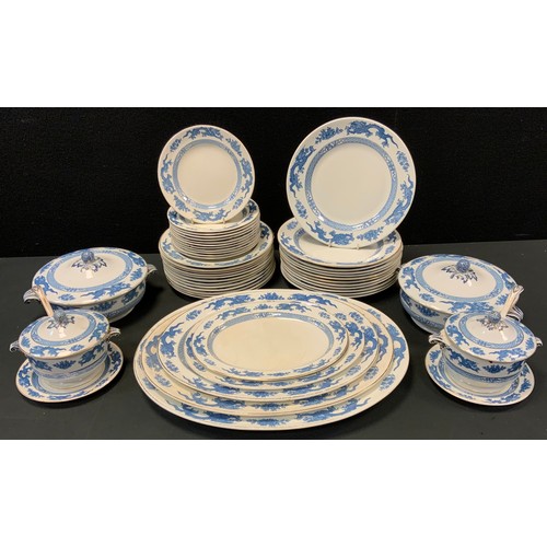 271 - A Booth Dragon pattern blue and white dinner set, for twelve inc five graduated oval meat plates, tw... 