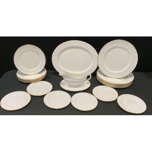 276 - An Aynsley Simplicity pattern dinner set, for six, inc oval meat plate, dinner, side and salad plate... 