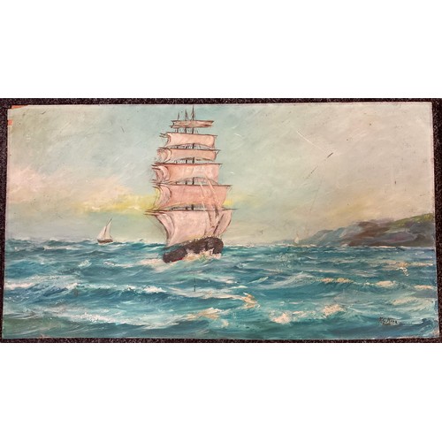 309 - French school, mid 20th century, ‘Three Ships’, signed C.D, oil on board, 45cm x 64cm;  F. G. Mina, ... 