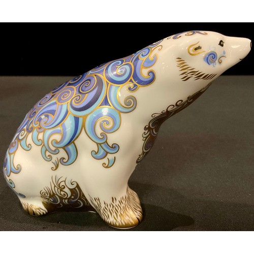 65 - A Royal Crown Derby paperweight, Polar Bear, gold stopper, boxed