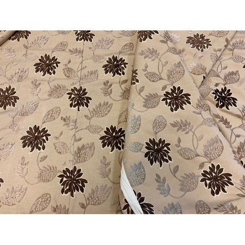 348 - Textiles - a pair of large floral multi tone coffee and cream curtains, 224cm drop, 183cm wide;  ano... 