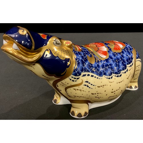 78 - A Royal Crown Derby paperweight, Hippopotamus, gold stopper