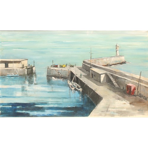 83 - Macfarlane Widdup
A Harbour and Lighthouse
signed, oil on canvas board, 44 x 75cm; Mabel Wellman, Bo... 